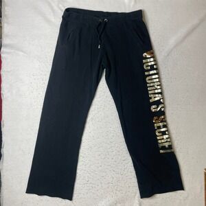 Victoria's Secret Sweatpants Womens Medium Black Gold Sequin Wide Leg Fleece